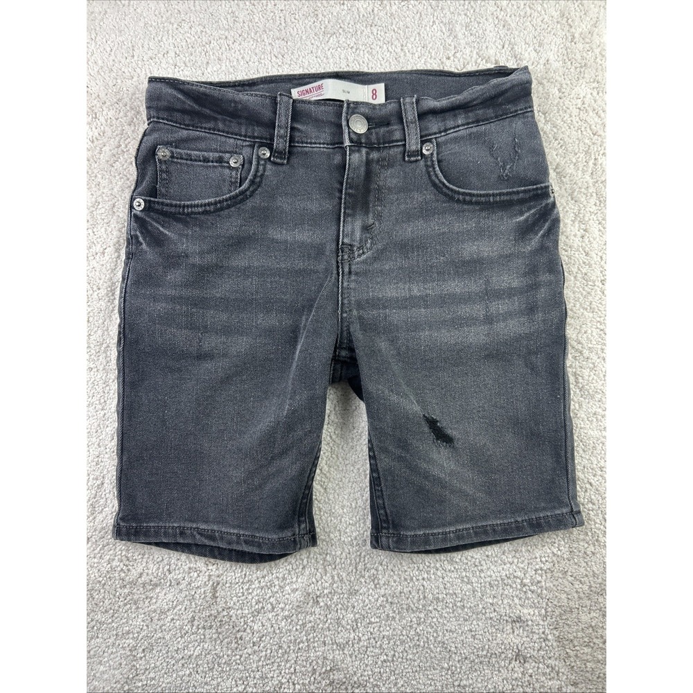 Signature Levi Strauss Bermuda Black Denim Shorts Womens Distressed Size 8/W24